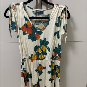 ModCloth Floral Dress with Tie Shoulders fruit orange clementine oranges leaves